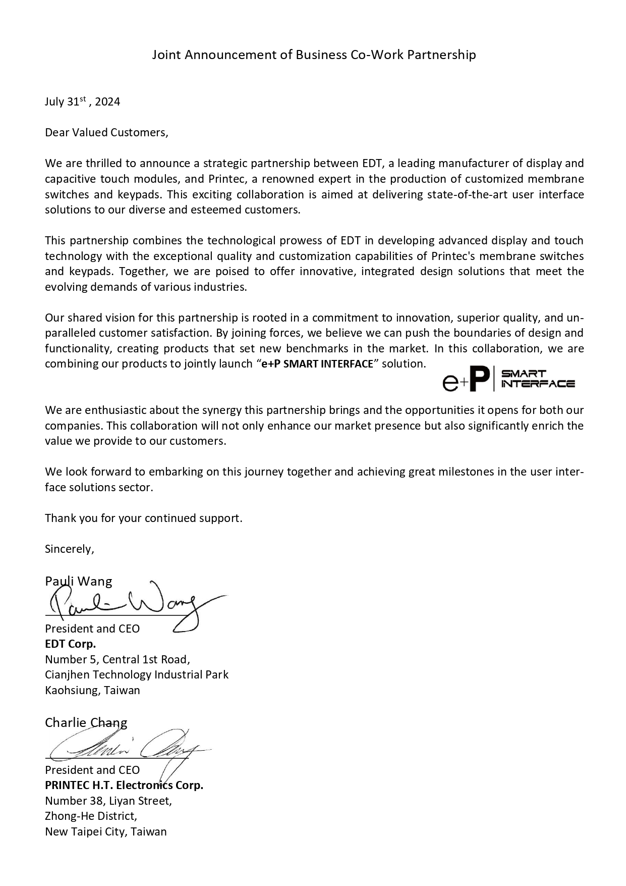 Joint Announcement of Business Co-Work Partnership - EDT & Printec (clea..._page-0001 Joint Announcement of Business Co-Work Partnership - EDT & Printec (clea..._page-0001